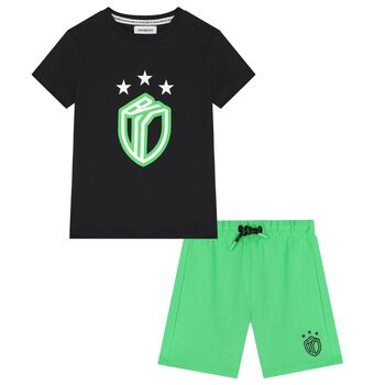 Boys Black & Green Logo Shorts Set