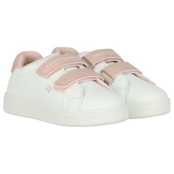 Girls White & Pink Logo Trainers