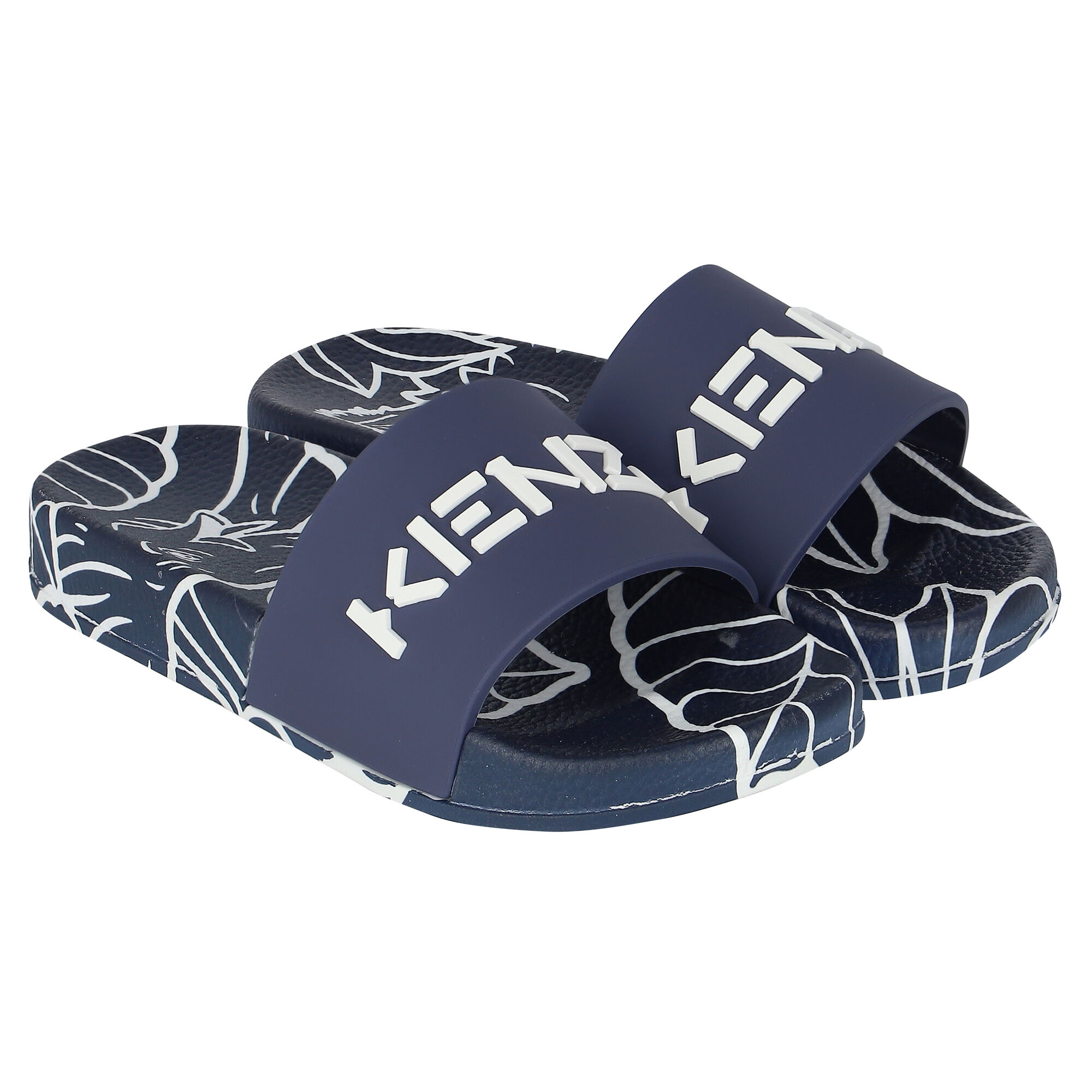 KENZO KIDS Boys Navy White Logo Sliders Junior Couture UK