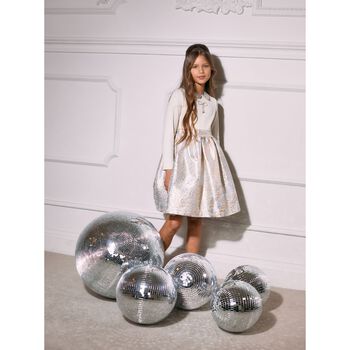 Girls Ivory & Gold Bow Dress