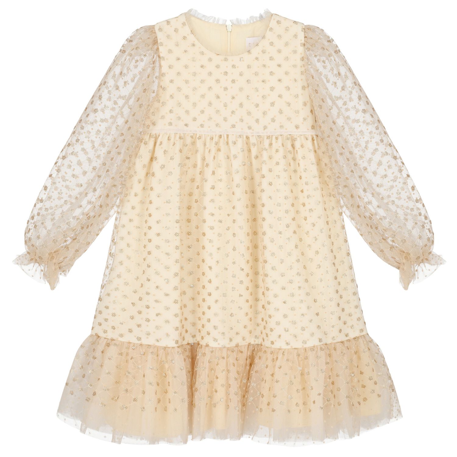 Girls Gold Sequined Tulle Dress, 1, hi-res
