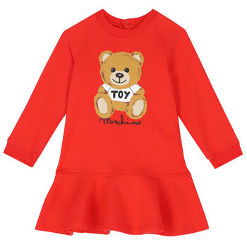 Younger Girls Red Teddy Logo Dress