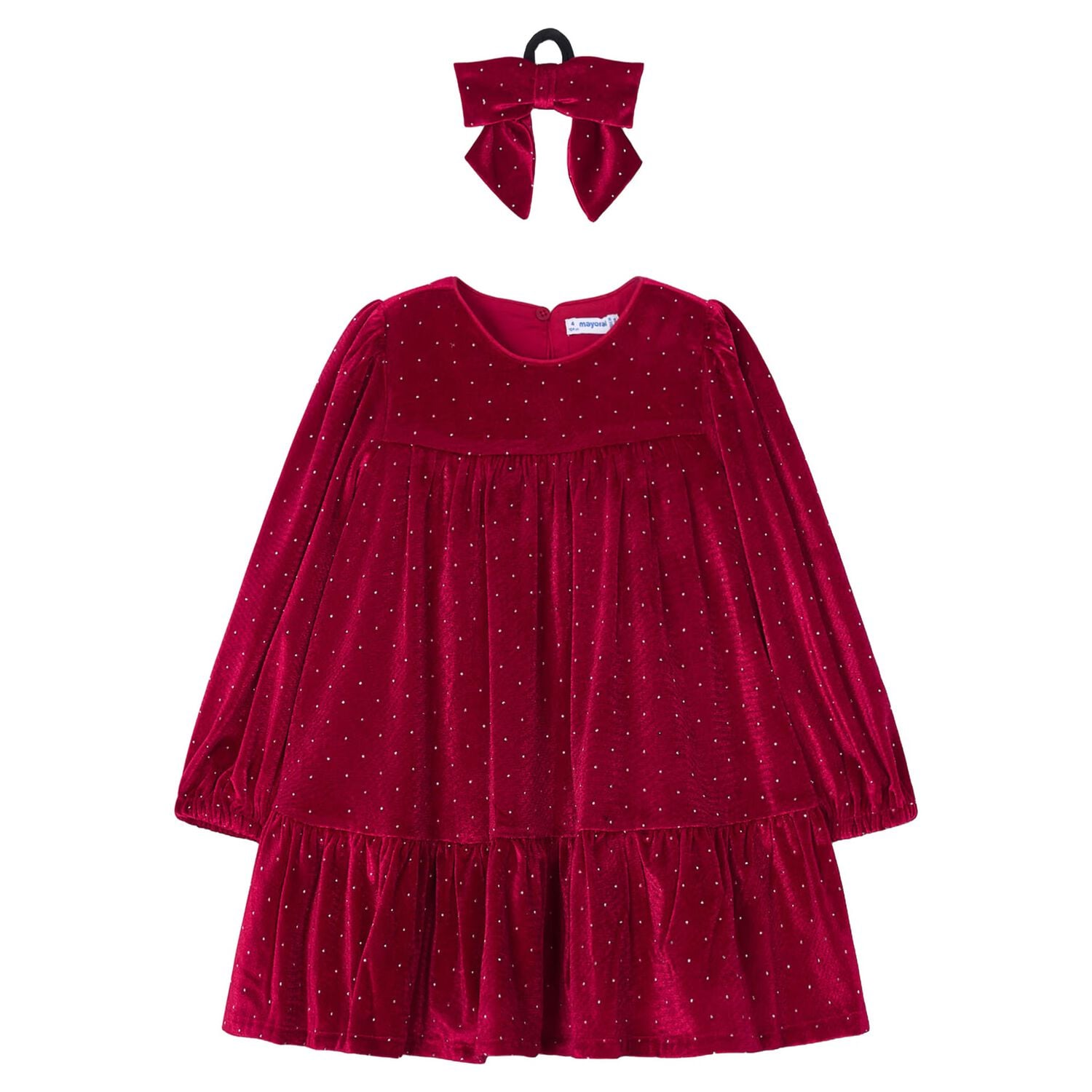 Girls Red Sparkle Velvet Dress Set, 2, hi-res