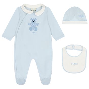 Baby Boys Ivory & Blue Logo Babygrow Gift Set