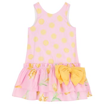 Girls Pink & Yellow Bow Dress