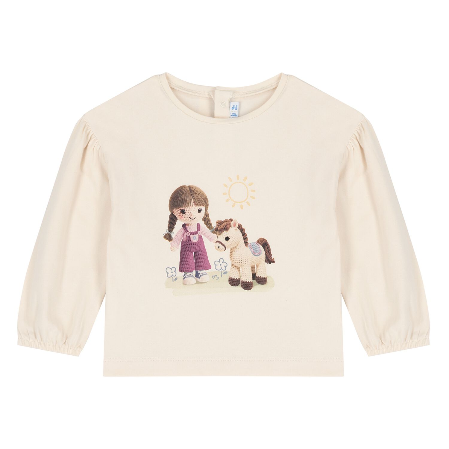 Younger Girls Beige Printed Long Sleeve Top, 2, hi-res