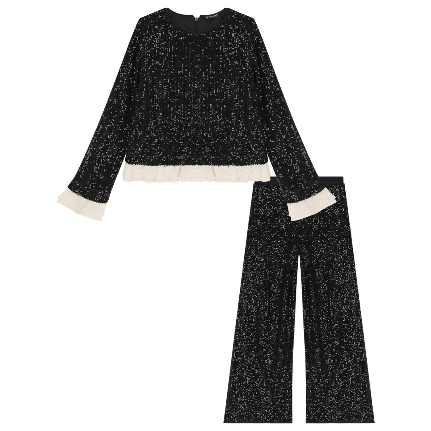 Girls Black Embellished Sequin Trouser Set, 2, hi-res
