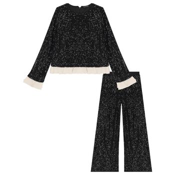 Girls Black Embellished Sequin Trouser Set