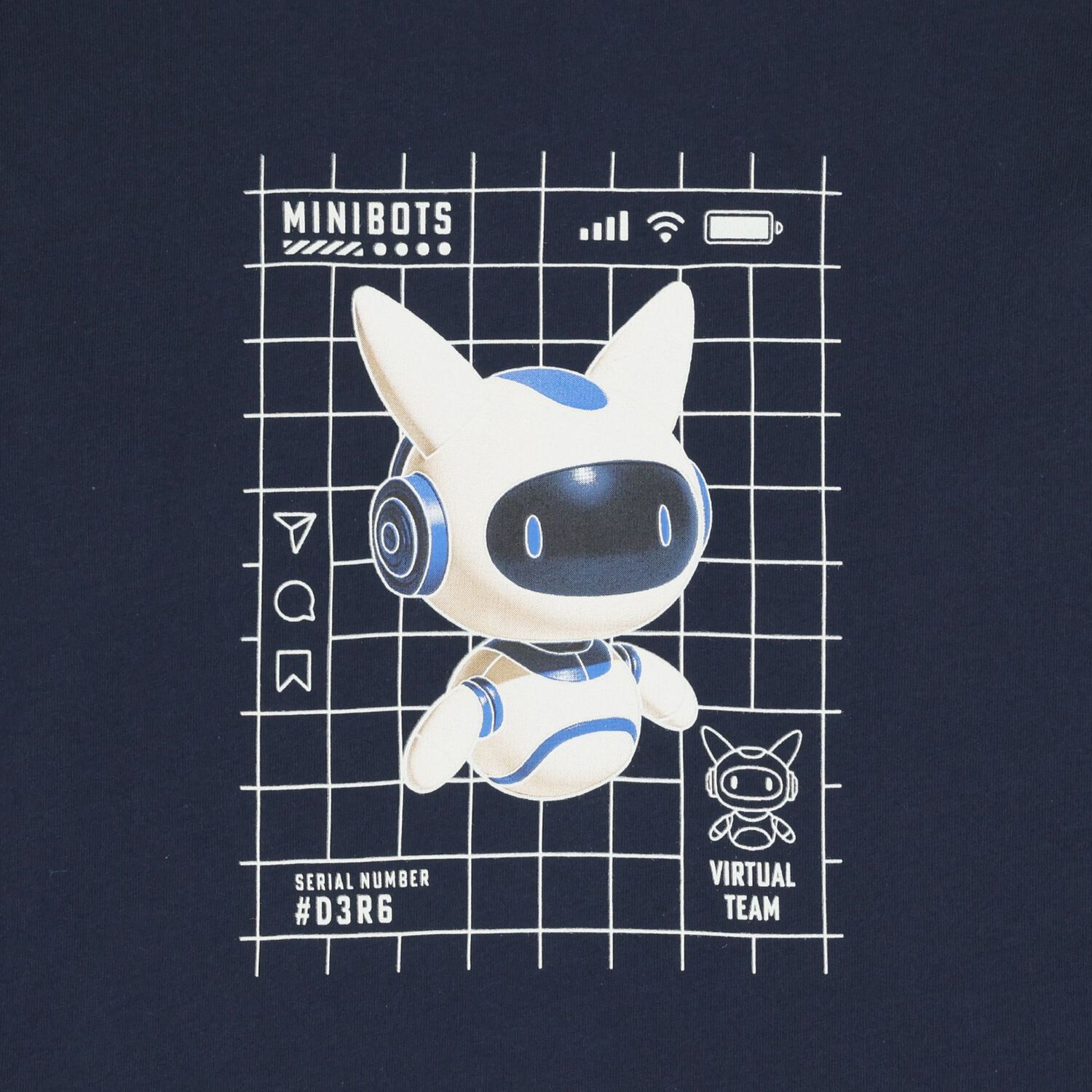 Boys Navy Blue Glow In The Dark Robot Long Sleeve Top, 1, hi-res