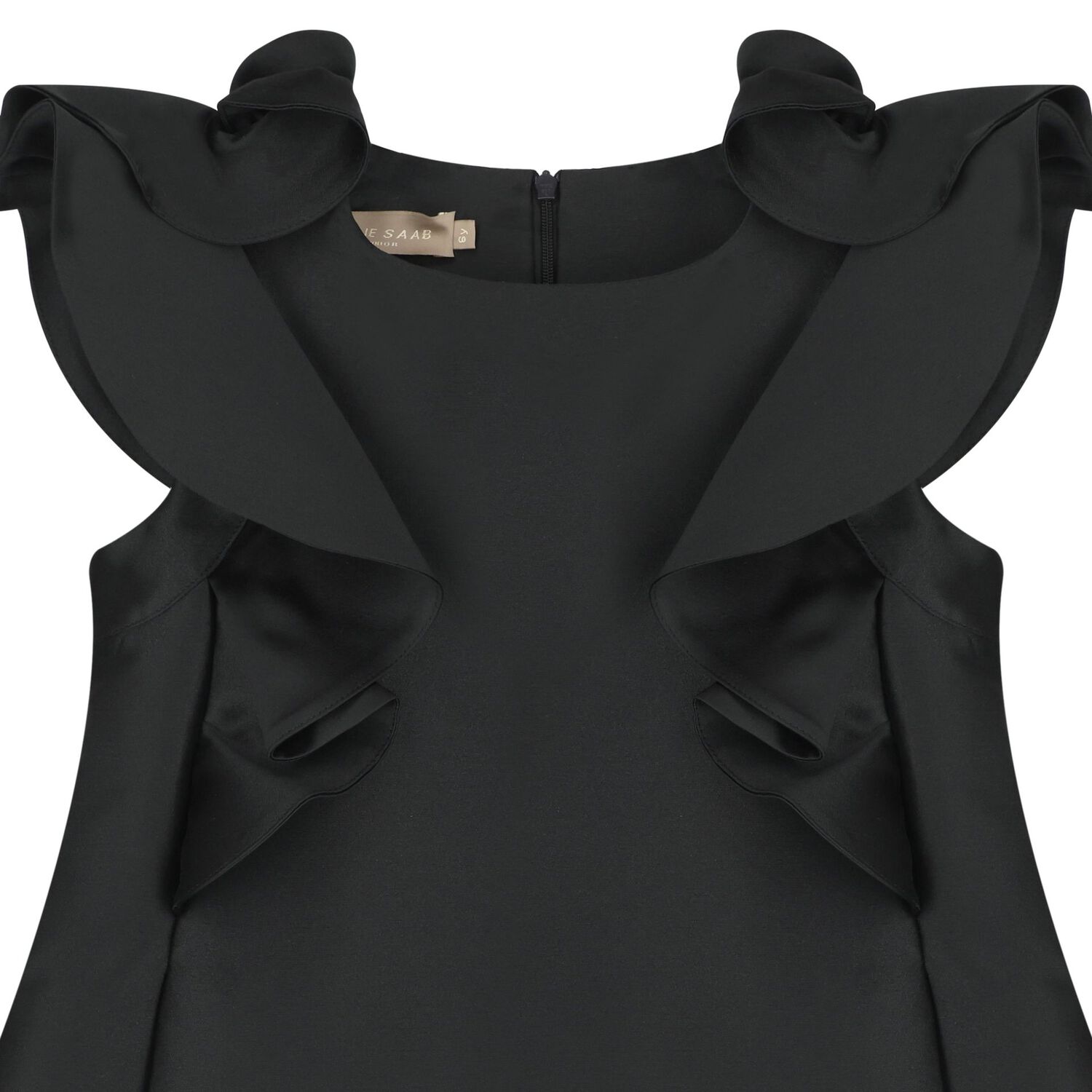 Girls Black Satin Ruffle Dress, 2, hi-res