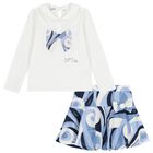 Girls White & Blue Logo Swirl Skirt Set, 1, hi-res