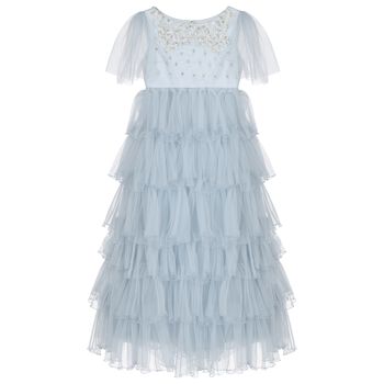 Girls Blue Embellished Tulle Dress