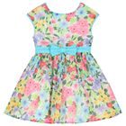 Girls White & Blue Floral Chiffon Dress, 1, hi-res