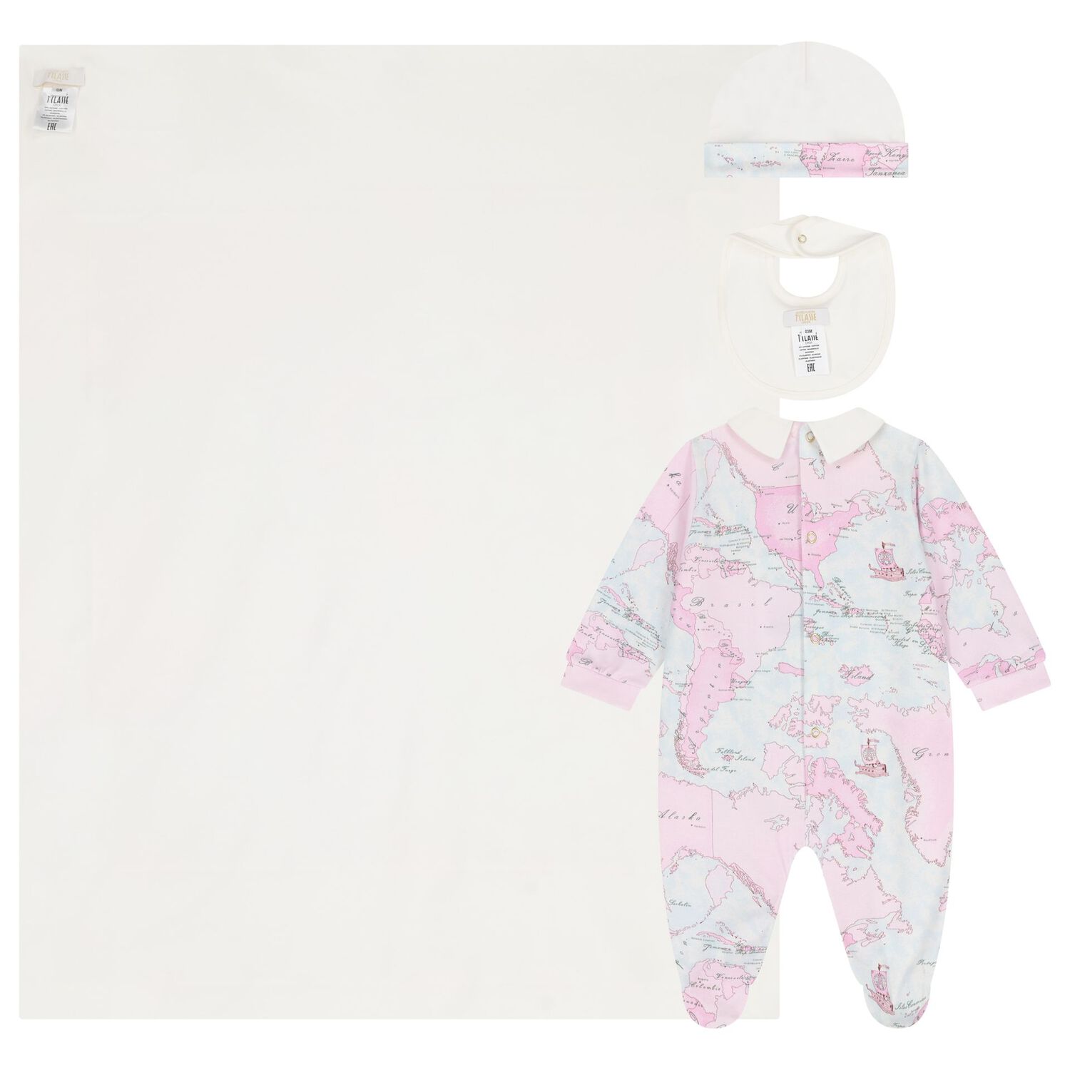 Baby Girls Ivory & Pink Geo Map Babygrow Gift Set, 2, hi-res