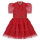 Girls Red Glittery Tulle Dress, 1, hi-res