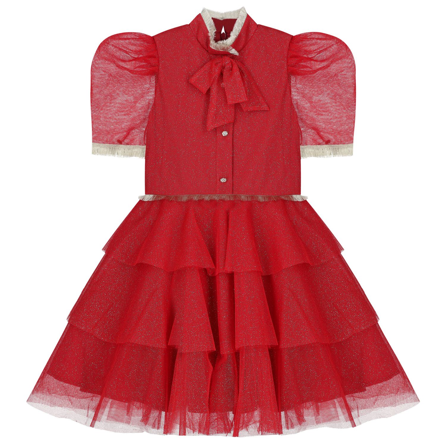 Girls Red Glittery Tulle Dress, 1, hi-res image number null