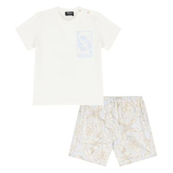Baby Boys Ivory & Blue Barocco Shorts Set