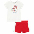 Younger Girls White & Red Shorts Set, 1, hi-res