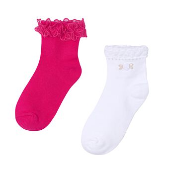 Girls Pink & White Cotton Socks ( 2-Pack )