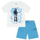 Boys Ivory & Blue Shorts Set, 1, hi-res
