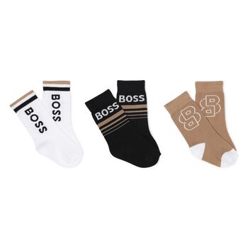 Younger Boys White, Beige & Black Socks ( 3-Pack )