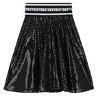 Girls Black Logo Sequin Skirt, 1, hi-res