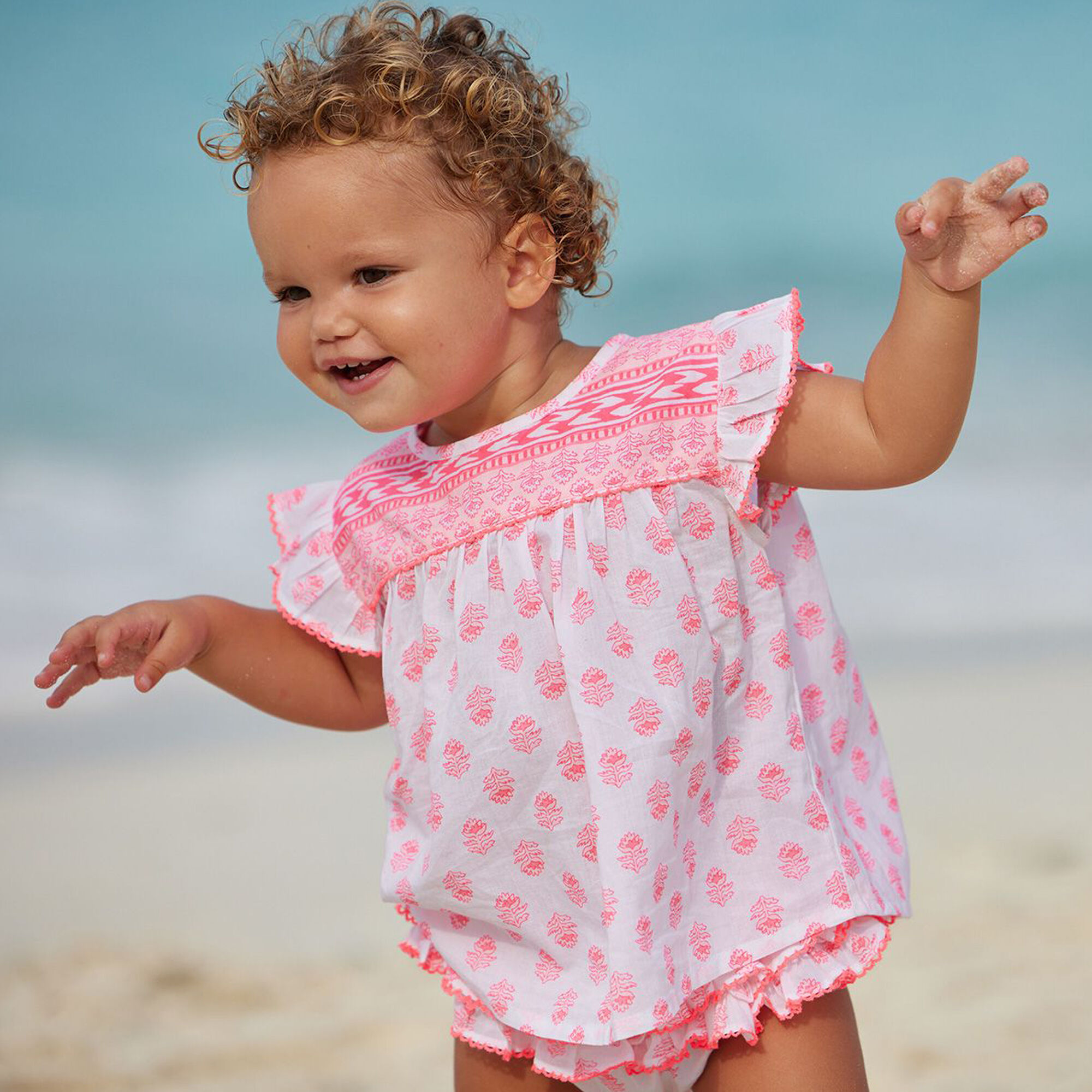 Sunuva Baby Girls White Pink Beach Dress Set Junior Couture UK