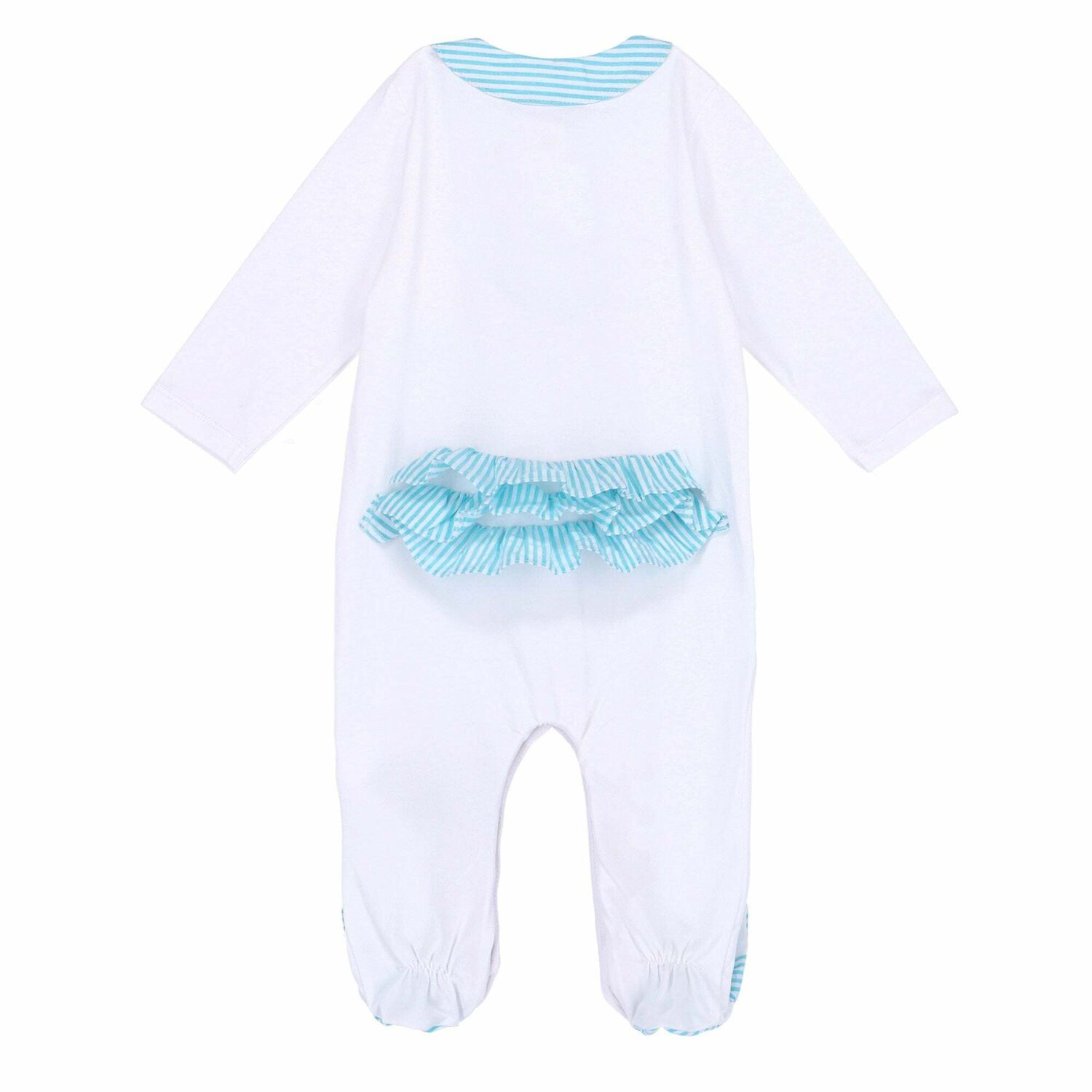 Girls White Ruffle Babygrow, 1, hi-res