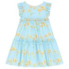 Girls Blue & Yellow Floral Dress, 1, hi-res