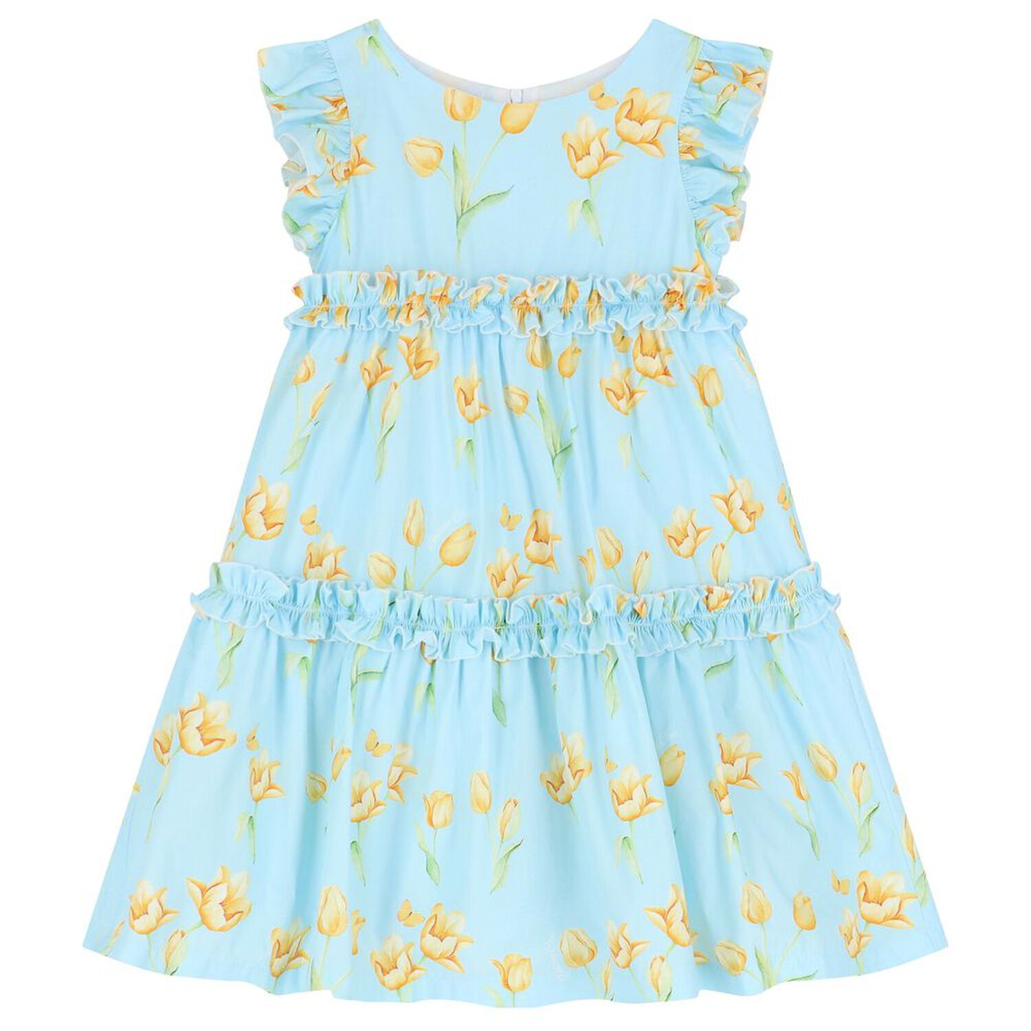 Girls Blue & Yellow Floral Dress, 1, hi-res image number null