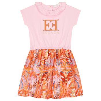 Girls Pink & Orange Logo Dress