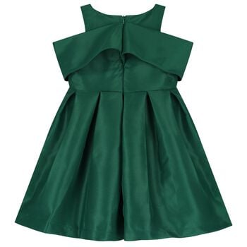 Girls Green Shoulder Bow Dress