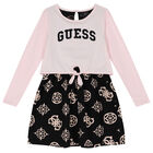 Girls Pink & Black Logo Dress, 1, hi-res