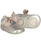 Baby Girls Gold Bow Pre Walker Shoes, 4, hi-res