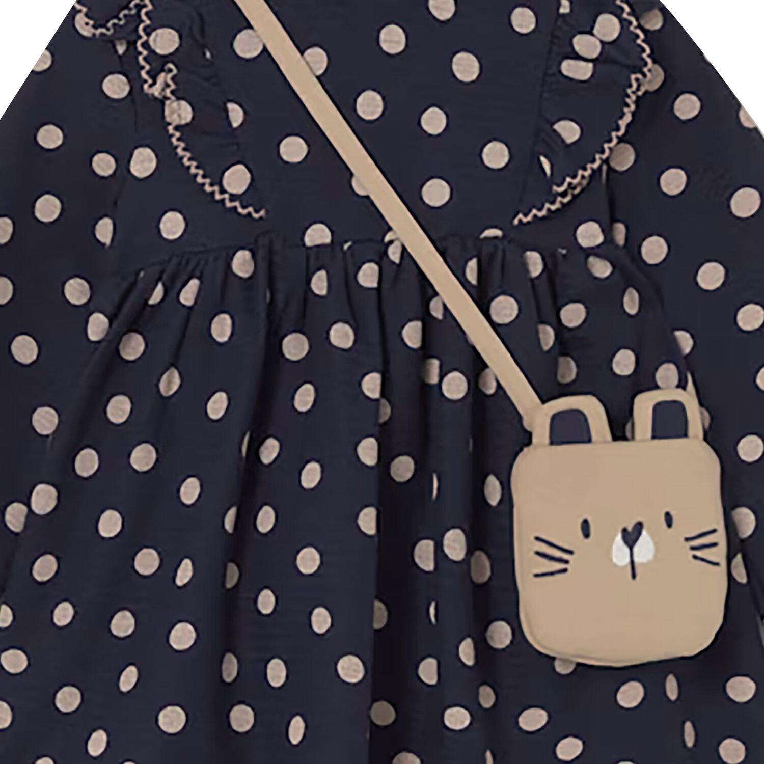 Younger Girls Navy Blue Polka Dots Dress Set, 1, hi-res