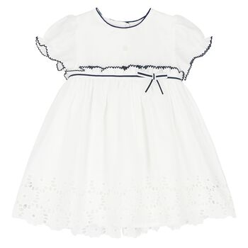 Baby Girls White & Navy Blue Dress