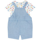 Baby Boys White & Blue Dungaree Set, 2, hi-res