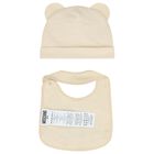 Beige Teddy Bear Logo Hat & Bib Baby Gift Set, 2, hi-res