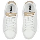 Boys White Logo Trainers, 1, hi-res