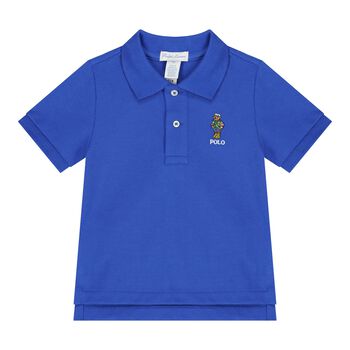 Baby Boys Blue Polo Bear Polo Shirt