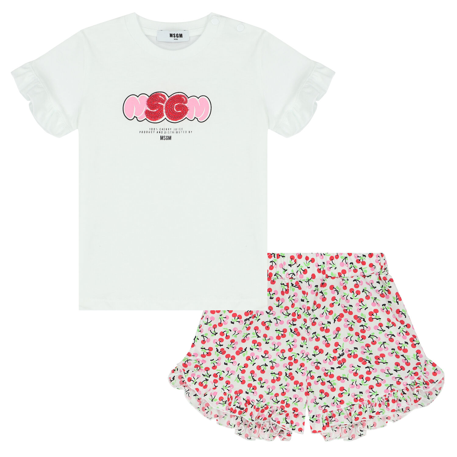 Younger Girls White Logo Shorts Set, 1, hi-res