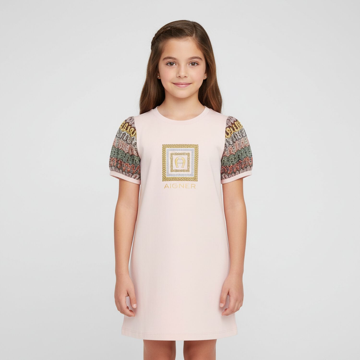 Girls Pink Logo Dress, 4, hi-res