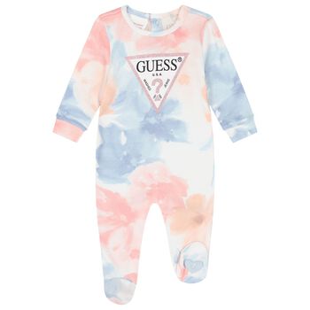 Baby Girls Pink & Blue Tie Dye Flower Print Babygrow