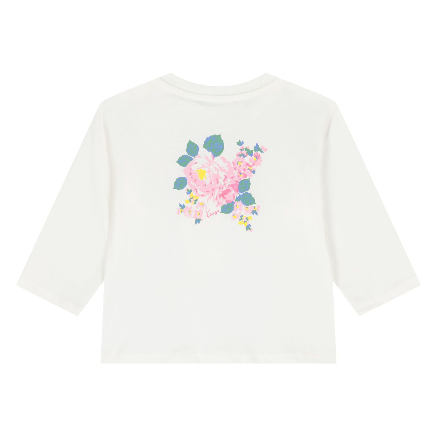 Younger Girls Ivory Floral Logo Long Sleeve Top, 1, hi-res