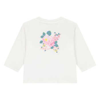 Younger Girls Ivory Floral Logo Long Sleeve Top