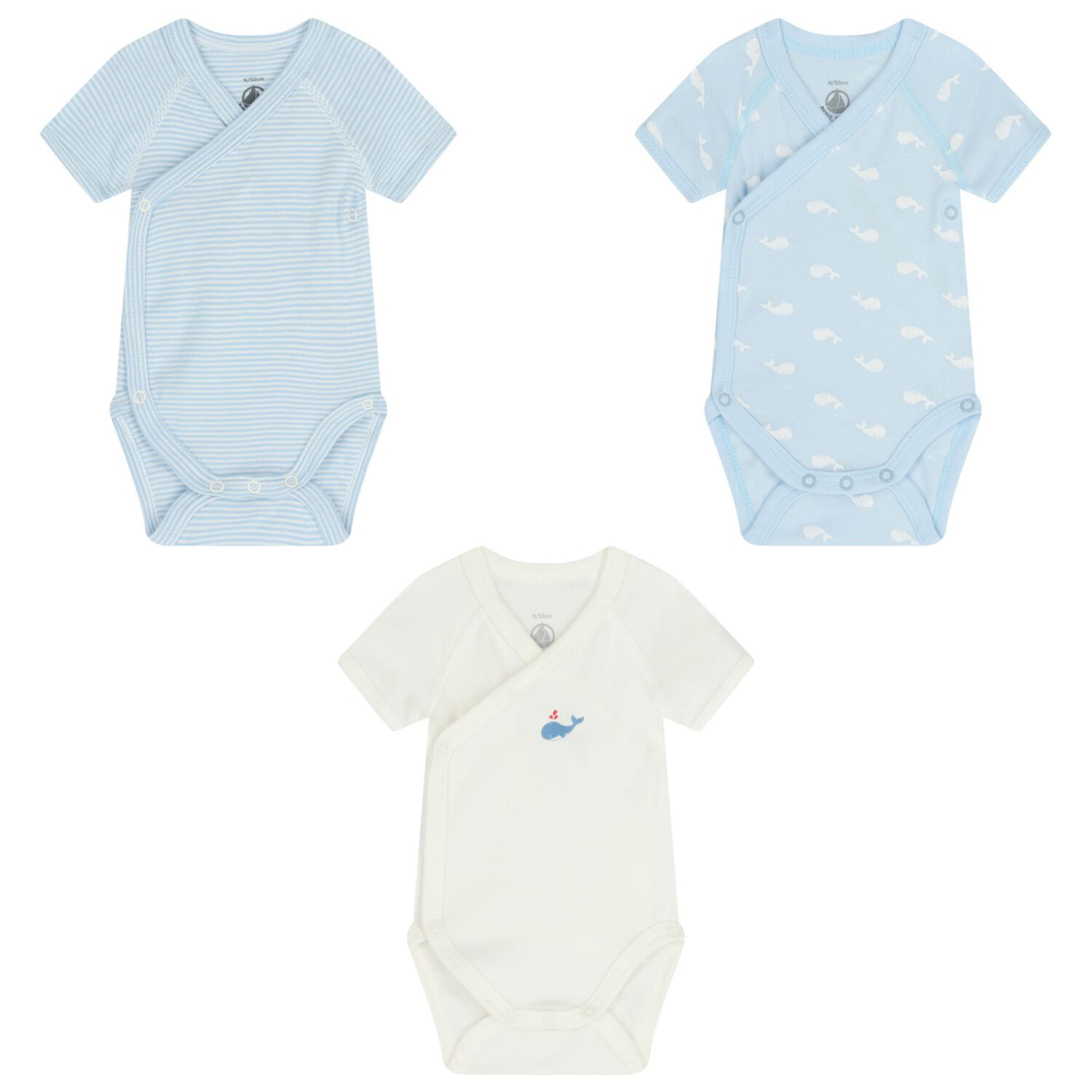 Baby Boys Blue & Ivory Whale Bodysuit ( 3-Pack ), 1, hi-res