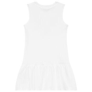 Girls White Cotton Butterfly Logo Dress