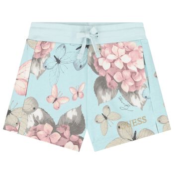Girls Blue Logo Floral Shorts