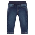 Younger Boys Navy Blue Denim Joggers, 1, hi-res