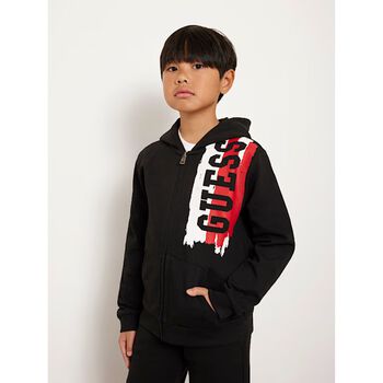 Boys Black Logo Hooded Zip Up Top